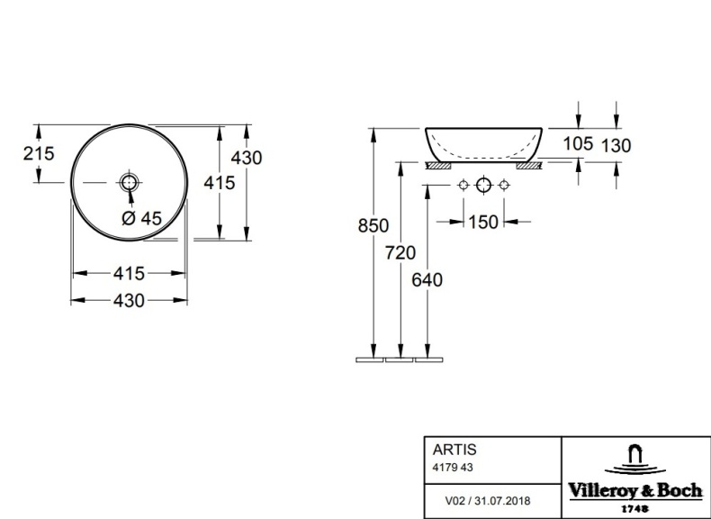 Мебельная раковина Villeroy & Boch Artis 43 Sencha  417943BCW4 - 2