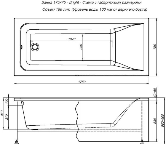 Акриловая ванна Aquanet Bright 175x75 216295 - 1
