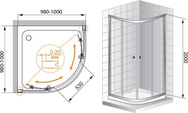 Душевой уголок Cezares ANIMA 100x100 см  ANIMA-W-R-2-100-C-Cr-IV - 7