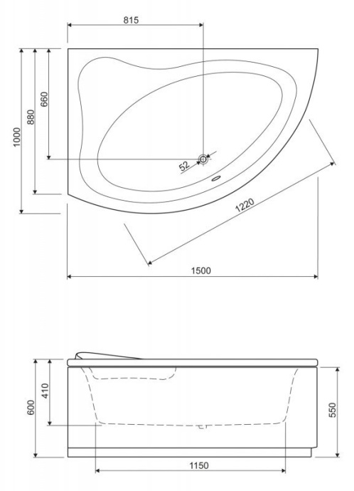 Акриловая ванна Cezares Tebe 150x100 см  TEBE-150-100-41-L - 2