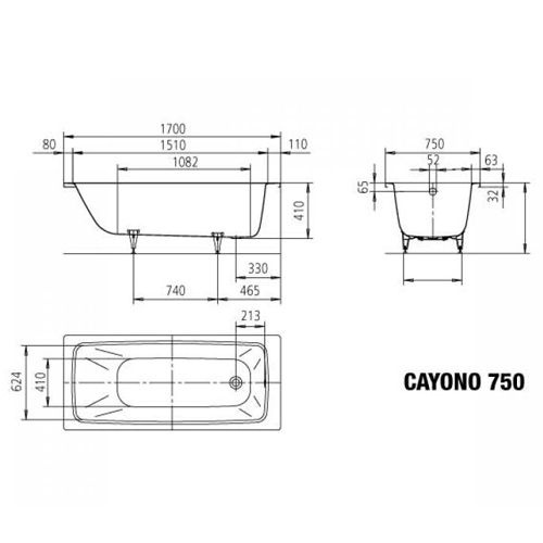 Стальная ванна Kaldewei Cayono 750 с покрытием Anti-Slip и Easy-Clean 170x75 275030003001 - 3