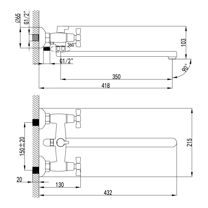 Смеситель для ванны Lemark Benefit хром  LM2512C - 1