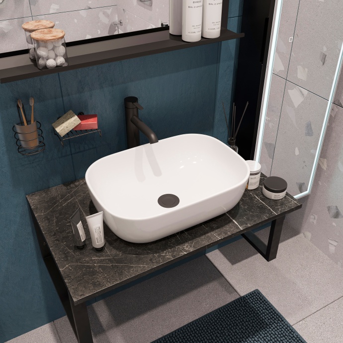 Столешница с раковиной DIWO Элиста 80 чёрный мрамор, с раковиной Moduo 50 Square 555123 - 3