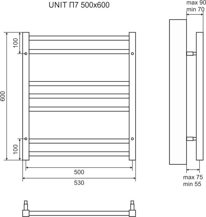 Полотенцесушитель водяной Lemark Unit П7 50x60, черный LM45607BL - 2