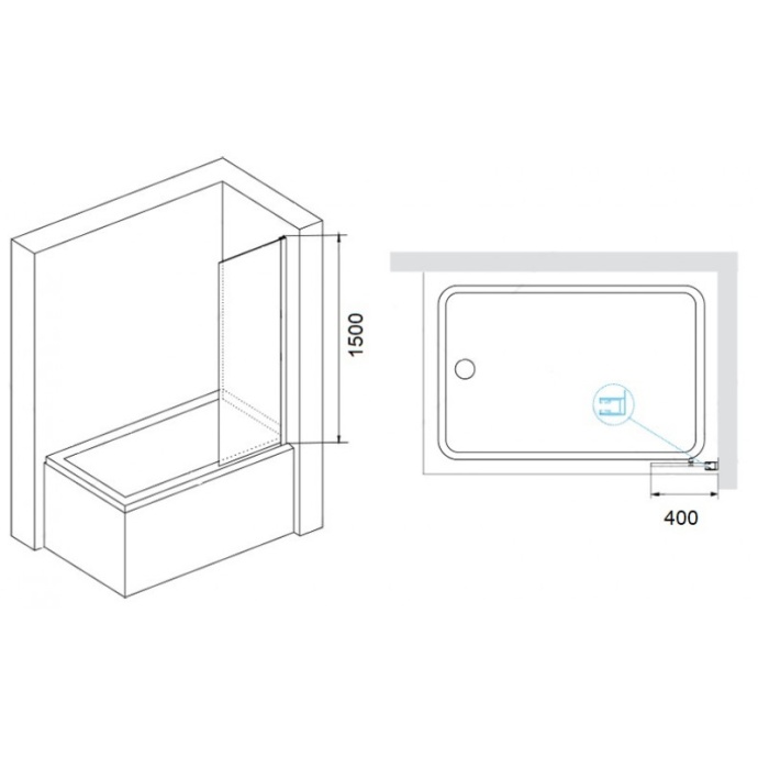 Шторка на ванну RGW Screens SC-056B 40x150 профиль черный стекло прозрачное 351105640-14 - 3