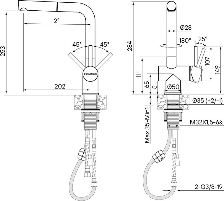 Смеситель Paulmark Dosse для кухонной мойки Do214418-SS - 2