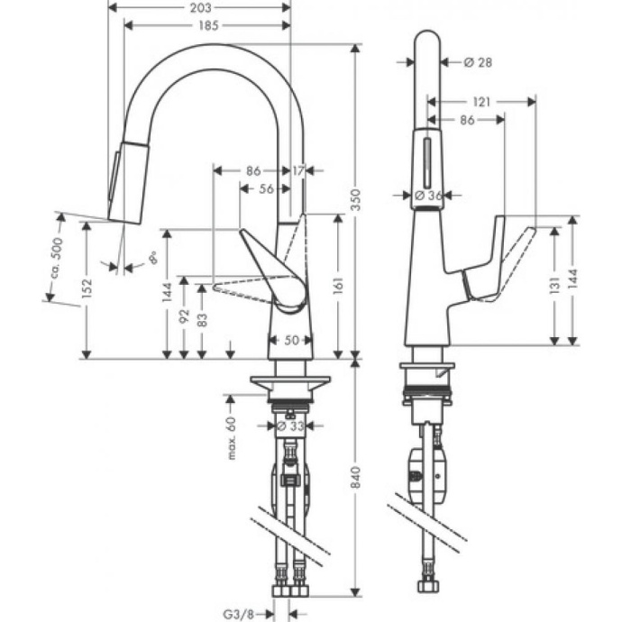 Кухонный смеситель однорычажный, 160, с вытяжным душем, 2jet Hansgrohe 72815800 - 1