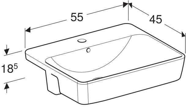 500.681.01.1 Geberit VariForm Раковина полувстраиваемая в столешницу квадратной формы, 55х45 см, с отв. под смеситель, с отв. перелива - 4