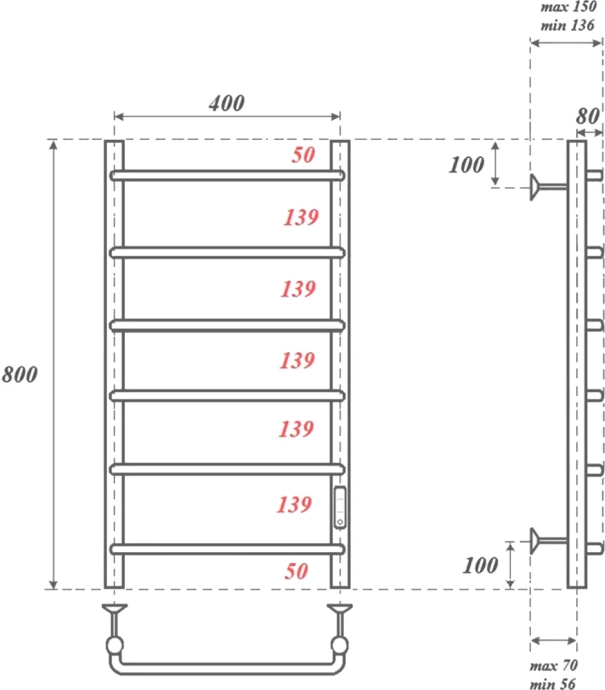 Полотенцесушитель электрический Point Ника 40х80 хром PN08848 - 1