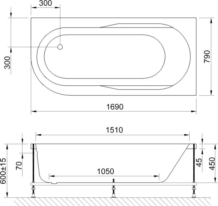 Акриловая ванна Royal bath Azur 169x79 см  RB 614203 R - 1