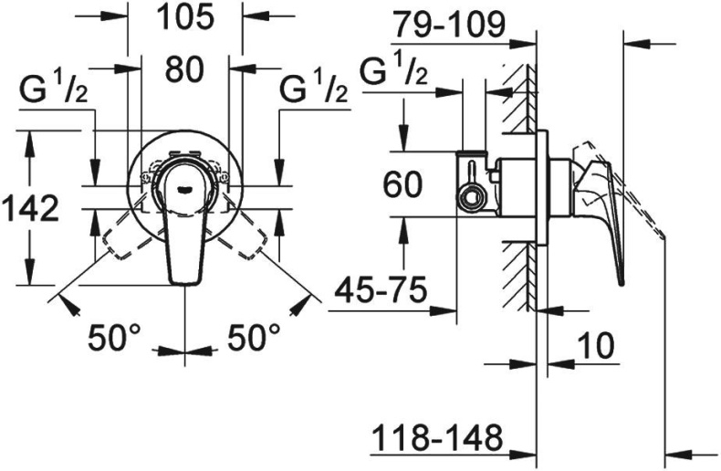 Смеситель Grohe BauFlow 29046000 С ВНУТРЕННЕЙ ЧАСТЬЮ, для душа - 2