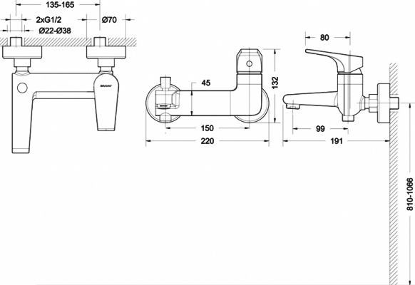 Смеситель Bravat Vega F6119177CP-01 для ванны с душем - 1