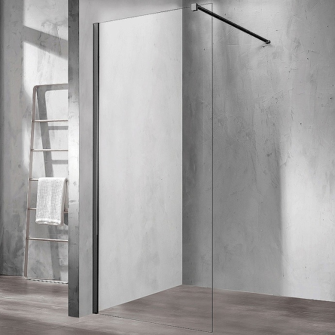 Душевая перегородка Vincea Walk-In 90х200 черный матовый стекло прозрачное VSW-1H900CLB - 0
