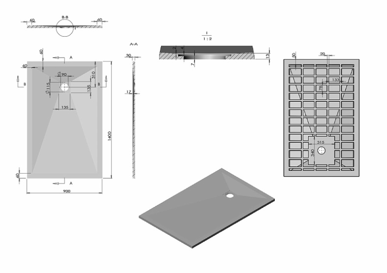 Душевой поддон из искусственного камня Vincea 140х90 серый VST-4SR9014G - 1
