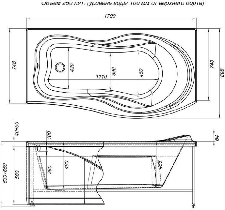 Акриловая ванна Aquanet Borneo 169.8x89.8 см (00203910) - 2