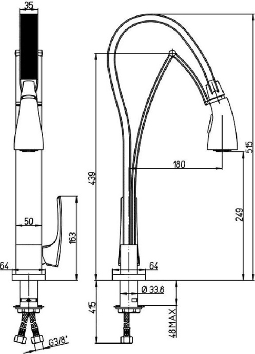 Смеситель для кухни Paini Hybrid HKCR557BYTKKM с гибким изливом - 1