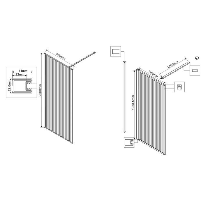 Душевая перегородка Vincea Walk-In 80х200 профиль черный стекло рифленое VSW-1HP800FLB - 6