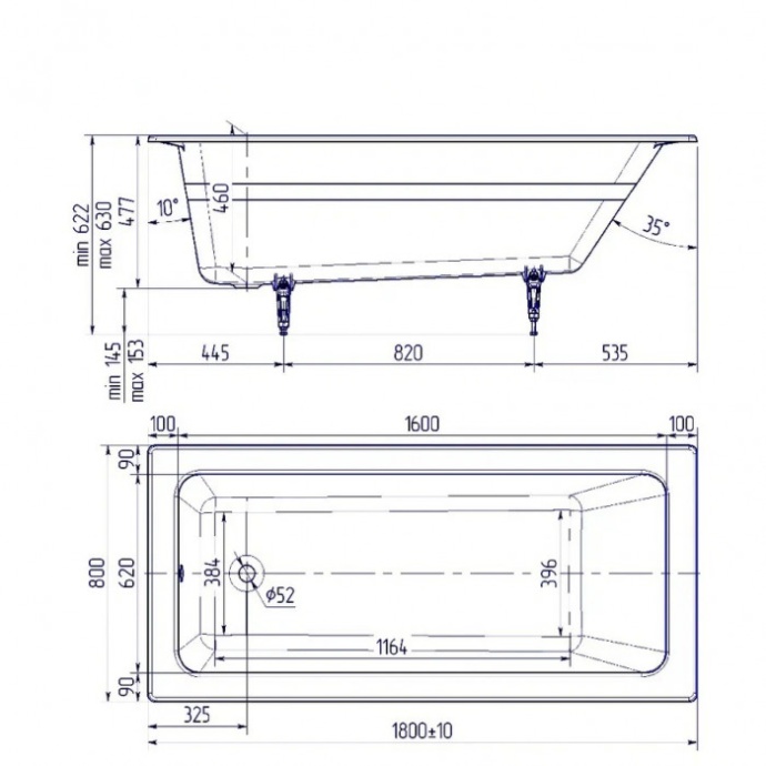 Ванна чугунная Delice Parallel 180х80 с ручками и антискользящим покрытием DLR220506R-AS - 1