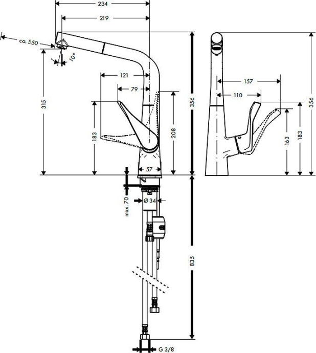 Смеситель Hansgrohe Metris 14821000 для кухонной мойки - 6