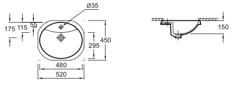 Раковина Jacob Delafon Odeon E1357 встраиваемая снизу E1357-00 - 1