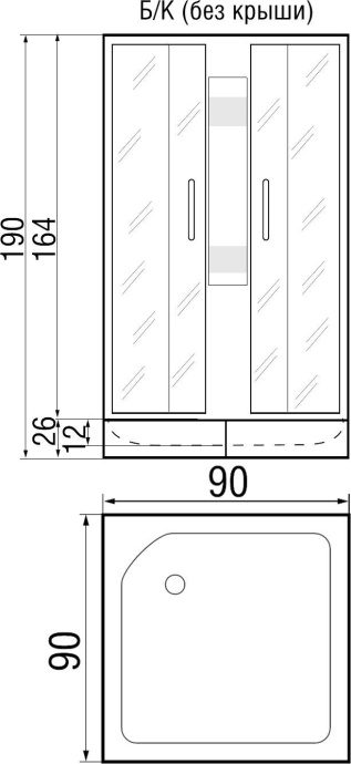 Душевая кабина с поддоном River Quadro Б/К 90/24 MT  10000001453 - 2