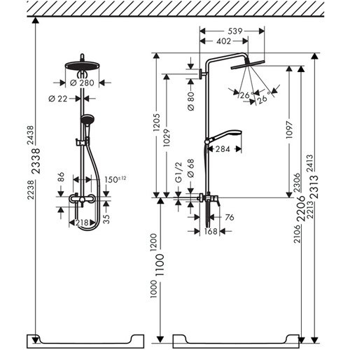 Душевая стойка Hansgrohe Croma Select 280 Air 1jet Showerpipe 26791000 - 1