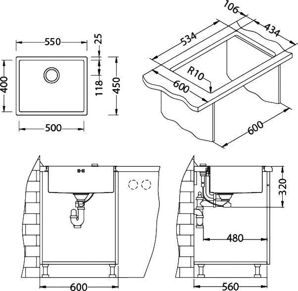 Мойка кухонная Alveus Quadrix Monarch 50 антрацит 1103383 - 5