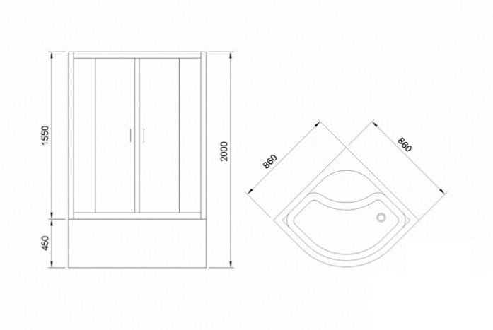 Душевая кабина Royal Bath 86x86 профиль черный стекло прозрачное P506 б/к - 1