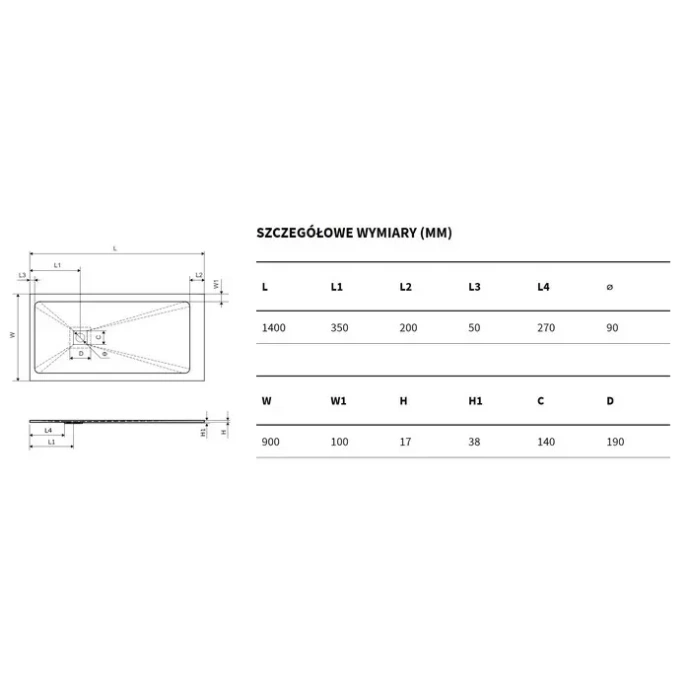 Поддон для душа EXCELLENT Arda 140x90 серый BREX.1503.140.090.CON - 2