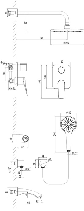 Душевой комплект Lemark Bronx LM3722GM, графит - 1