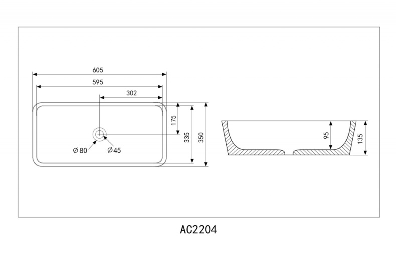 Раковина накладная Abber Rechteck 60.5х35 черный матовый AC2204MB - 3