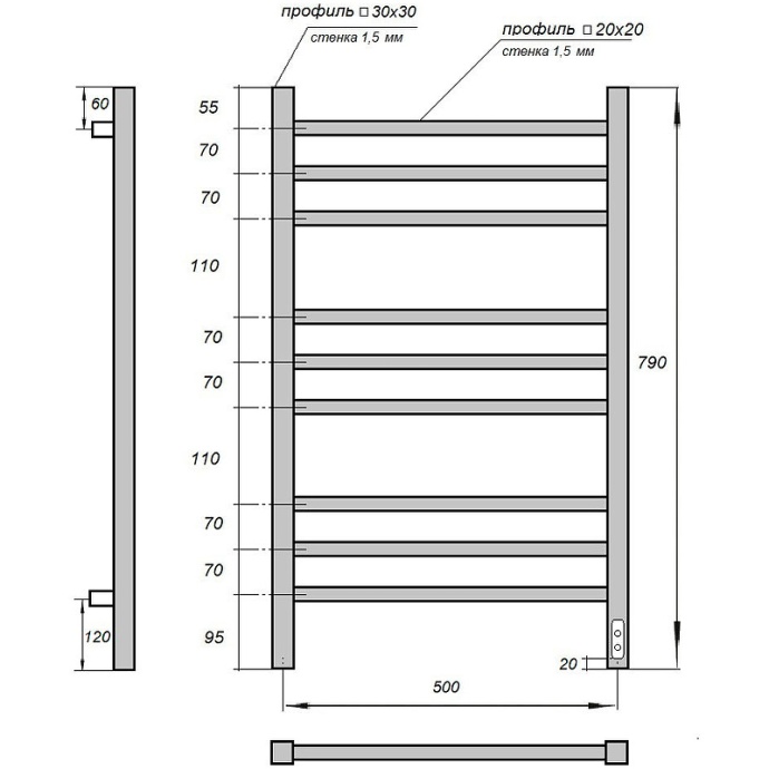 Полотенцесушитель электрический Point Вега 50х80 хром PN71858 - 1