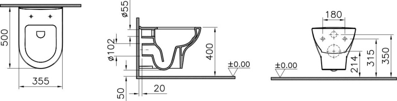 Чаша для унитаза подвесного VitrA Zentrum 55795B003-0075 - 2