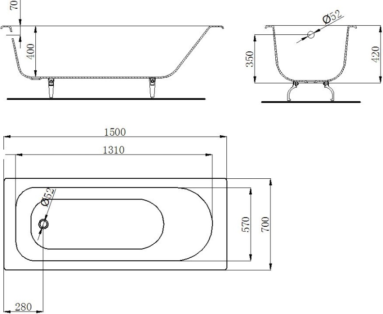 Чугунная ванна Byon Byon 150x70  V0000223 - 1