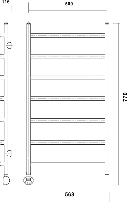 Полотенцесушитель электрический Domoterm Калипсо П7 70х50, черный матовый, L Калипсо П7 500x700 ЧРН EL - 3