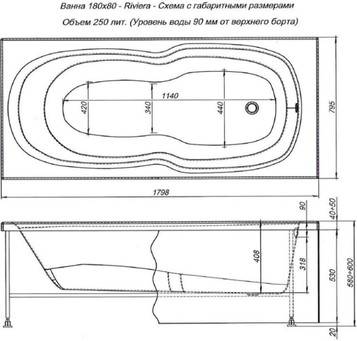 Акриловая ванна Aquanet Riviera 180x80 230997 - 2