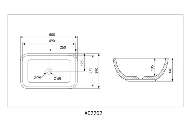 Раковина накладая ABBER Rechteck 50 белая  AC2202 - 4