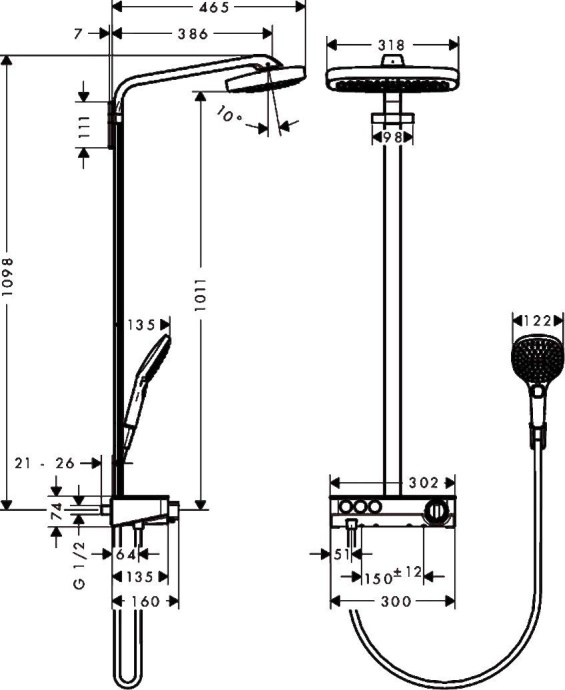 Душевая стойка Hansgrohe Raindance Select E 300 3jet 27127000 Showerpipe - 6