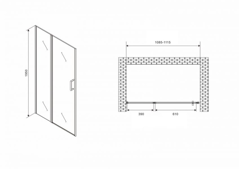 Душевая дверь Abber Sonnenstrand 110 профиль черный  AG04110BS - 3