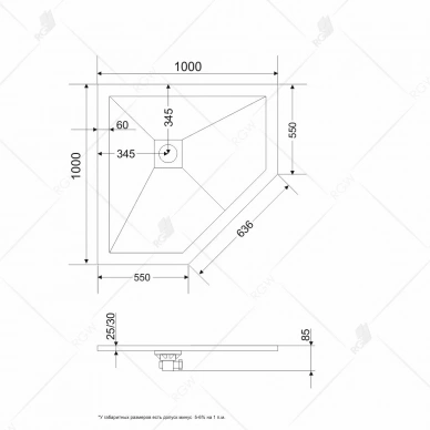 Душевой поддон RGW 100х100 бетон 16155100-10 - 1
