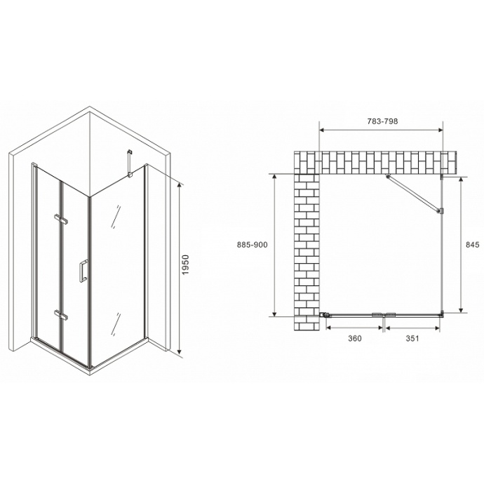 Душевой уголок Abber Zart 80x90 профиль хром стекло прозрачное AG08080P-S91 - 2