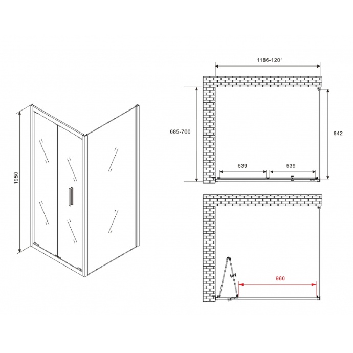 Душевой уголок Abber Sonnenstrand 120x70 профиль черный стекло прозрачное AG07120B-S70B - 4