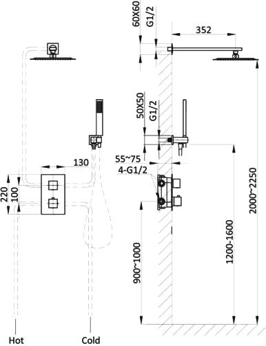 Душевой комплект встраиваемый Vincea хром VSFW-102TCH - 2