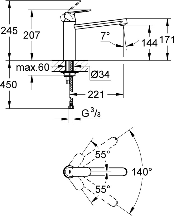 Смеситель Grohe Eurosmart Cosmopolitan 30193000 для кухонной мойки - 6