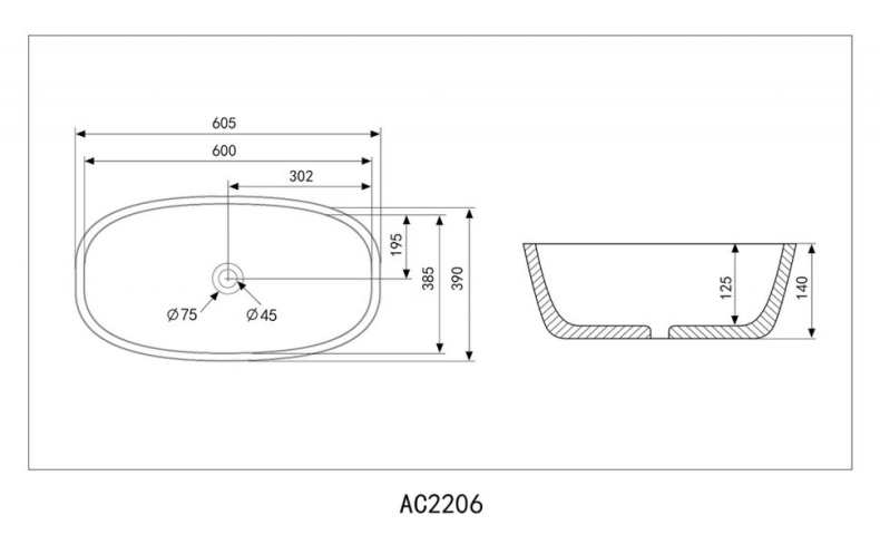 Раковина накладная Abber Rechteck 60.5 белая  AC2206 - 3