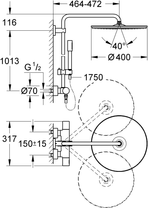 Душевая стойка Grohe Rainshower System 400 27174001 - 9