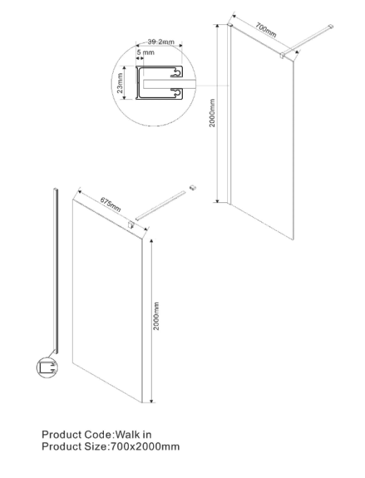  Стекло душевой перегородки Vincea Walk-in 70х200 прозрачное VSG-1W700CL - 3