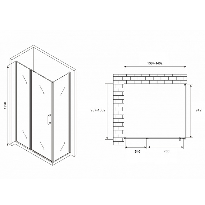 Душевой уголок Abber Sonnenstrand 140х100 хром стекло прозрачное AG04140S-S100 - 1