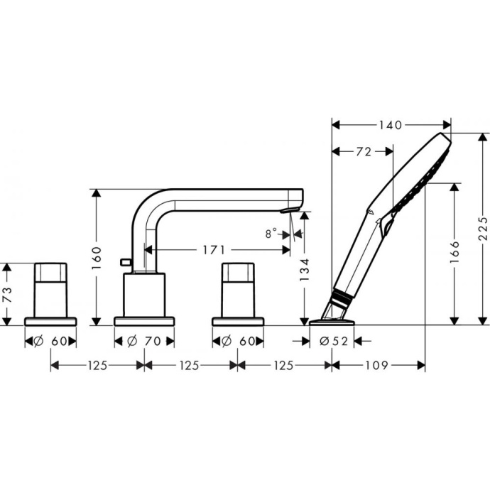 Смеситель hansgrohe Metris S на край ванны, на 4 отверстия, хром 31443000, хром - 1