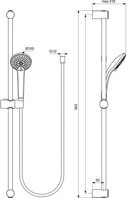 Душевой комплект Ideal Standard CERATHERM T100 3 в 1 BC985AA - 6